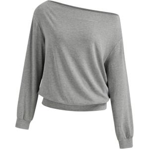 CIDER Off The Shoulder Sweatshirt for Women Long Sleeve One Shoulder Casual Pullover Top Fall Trendy(Dark Grey)