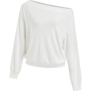 CIDER Off The Shoulder Sweatshirt for Women Long Sleeve One Shoulder Casual Pullover Top Fall Trendy(White)