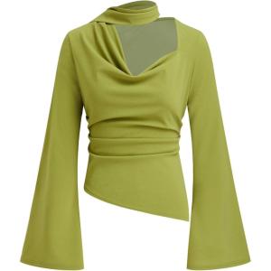 CIDER Women Long Sleeve Cowl Neck Top Stylish Wrap Front Design(Matcha Green)