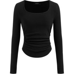 CIDER Womens Long Sleeve Scoop Neck Casual Going Out Slim Fit T-Shirt(Black)