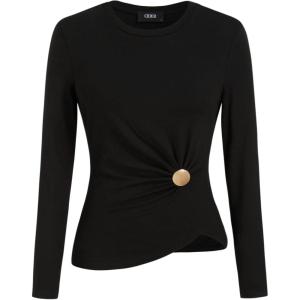 CIDER Womens Long Sleeve T Shirt Fashion Knot Detail Casual Top(Black)