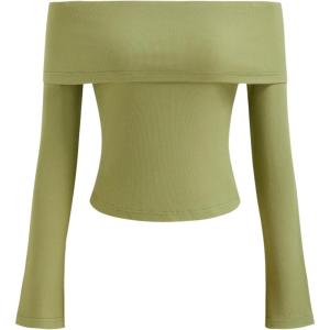 CIDER Women’s Off Shoulder Long Sleeve Cute Top Y2K Knit Pullover Tops Going Out Fall Fashion Outfits 2025 Trendy(Green)