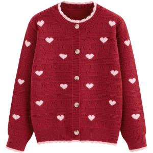 CIDER Cardigan Sweaters for Women Trendy Cute Sweaters Long Sleeve Crew Neck Heart Print Cardigans Spring Fall Outfits(Red)