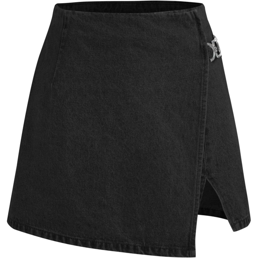 imageCIDER Denim Mid Waist Split ShortsBlack