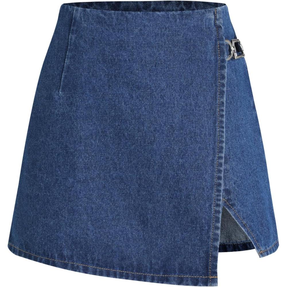imageCIDER Denim Mid Waist Split ShortsBlue