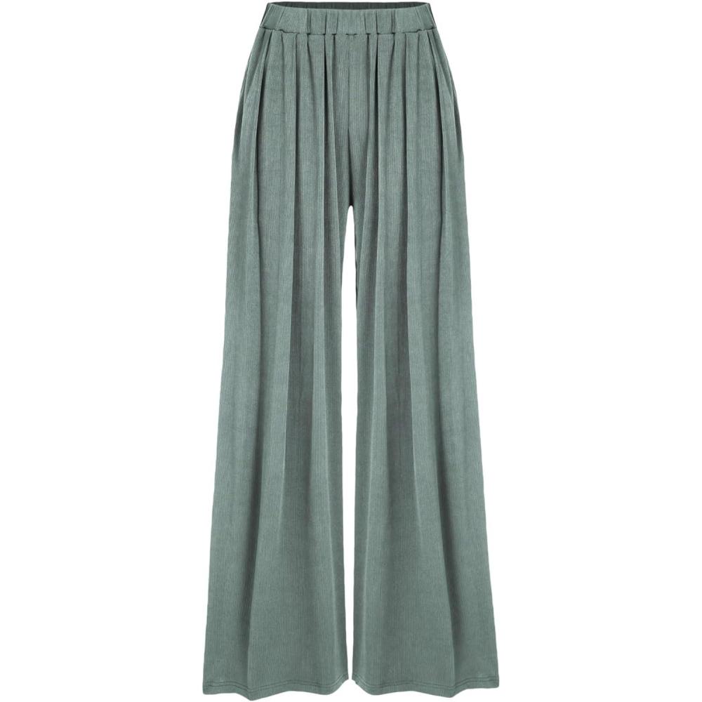 imageCIDER Wide Leg Palazzo Pants for Women with Pockets Elastic Business Causal Pants Women Summer for Beach Travel TrousersPale Green