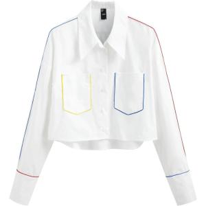 CIDER Collar Solid Pocket Long Sleeve Blouse(White)