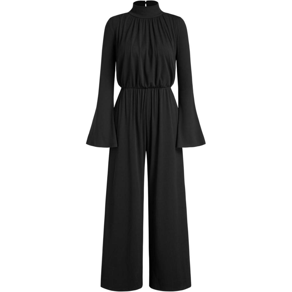 imageCIDER Womens Jumpsuit Long Sleeve Wide Leg Date Night Rompers Casual RomperBlack