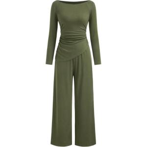 CIDER Womens Jumpsuits Long Sleeve Wide Leg Casual Dressy One Piece Jumpsuit(Green)