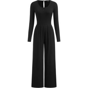 CIDER Women’s Long Sleeve Jumpsuit Wide Leg Pants Date Night rompers Casual Jumpsuit(Black)