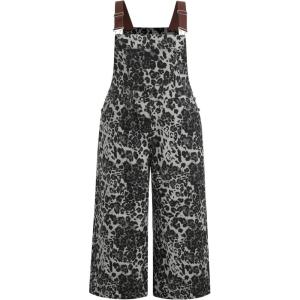 CIDER Women’s Plus Size Denim Overall Bib Wide Leg Adjustable Strap Jean Jumpsuits with Pockets(Leopard Grey)