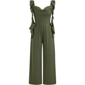 CIDER Womens Ruffle Trim Jumpsuit Elegant Wide Leg Romper Fashion Outfit(Green)