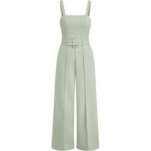 CIDER Women’s Wide Leg Jumpsuit Square Neck Romper Overall Date Night Rompers(Green)