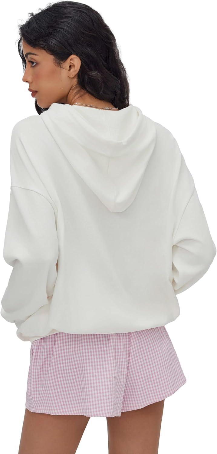 imageCIDER Womens Hoodie with Ribbon Print Casual Pullover SweatshirtWhite