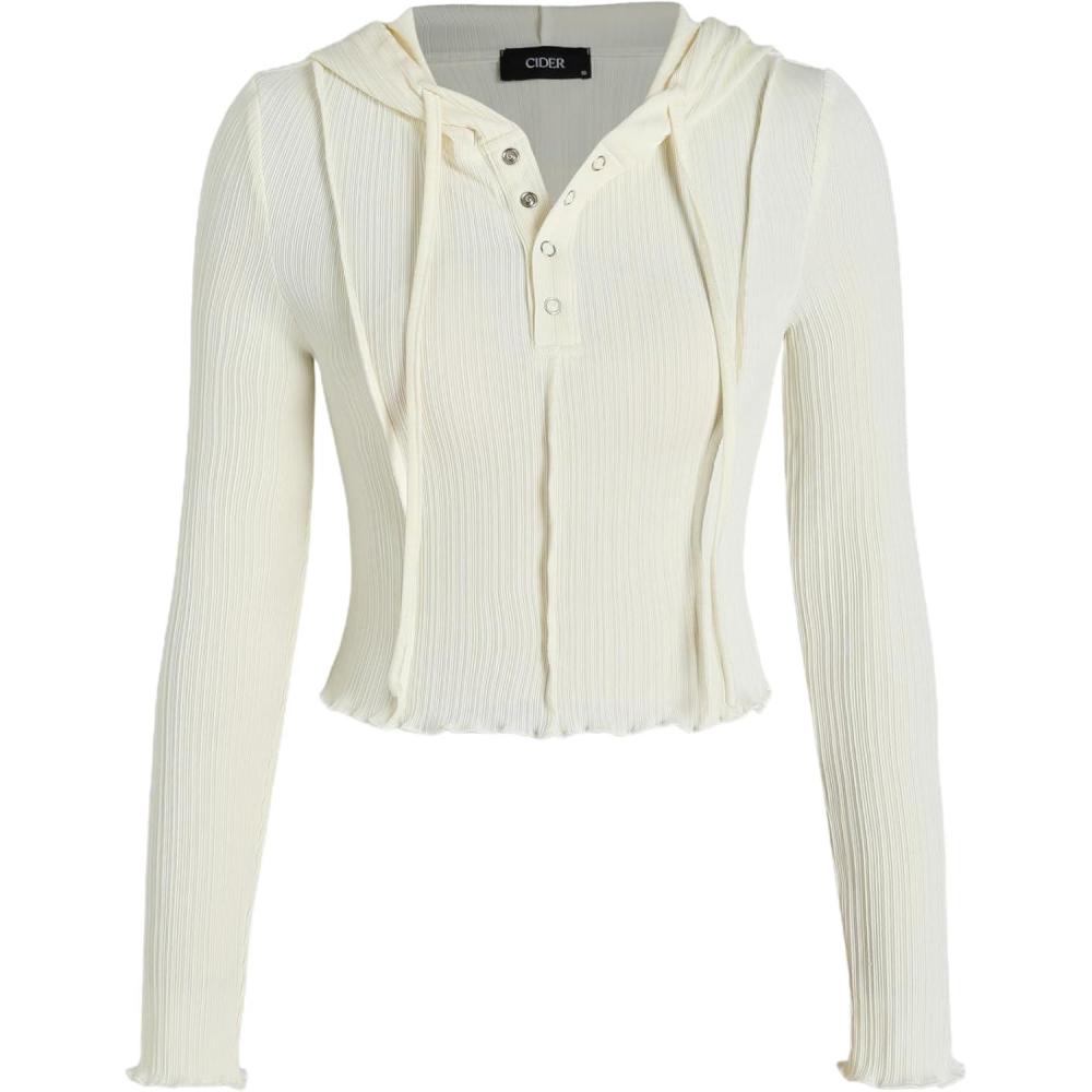 imageCIDER Stitch Button Detail Crop HoodieWhite