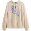 imageCIDER Cute Cat Graphic Hoodie Womens Long Sleeve Going Out Pullover Sweatshirt Casual Loose Fit BeigeBeige