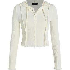 CIDER Stitch Button Detail Crop Hoodie(White)