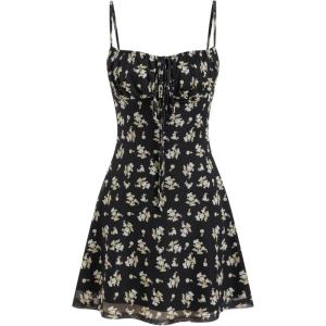 CIDER Floral Dress for Women Summer Mini Dress Sundresses Sleeveless Scoop Neck Sun Dresses A-Line Vacation Outfits(Floral Black)