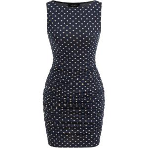 CIDER Women Sleeveless Polka Dot Mini Dress Ruched Bodycon Boat Neck Cocktail Party Dresses(Blue)