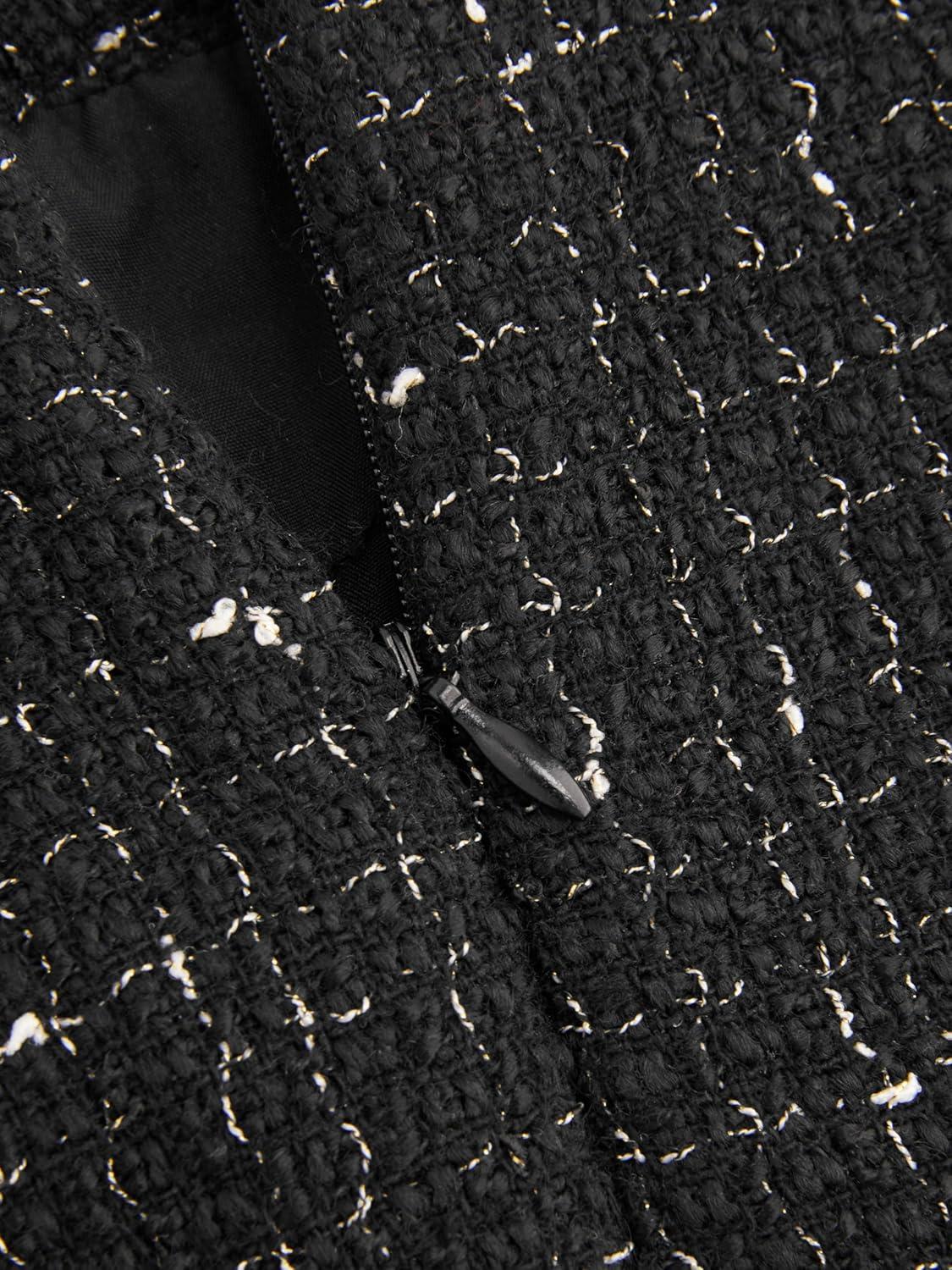 imageCIDER Tweed Middle Waist Contrasting Binding Straight Leg TrousersBlack