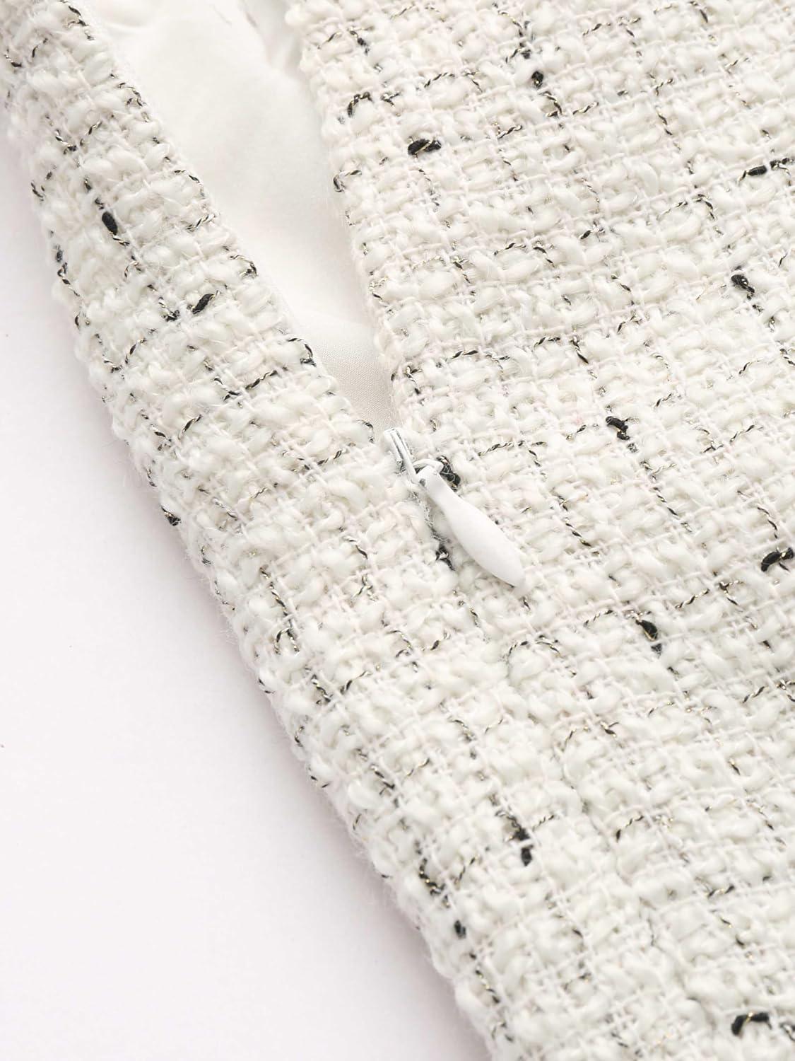 imageCIDER Tweed Middle Waist Contrasting Binding Straight Leg TrousersWhite