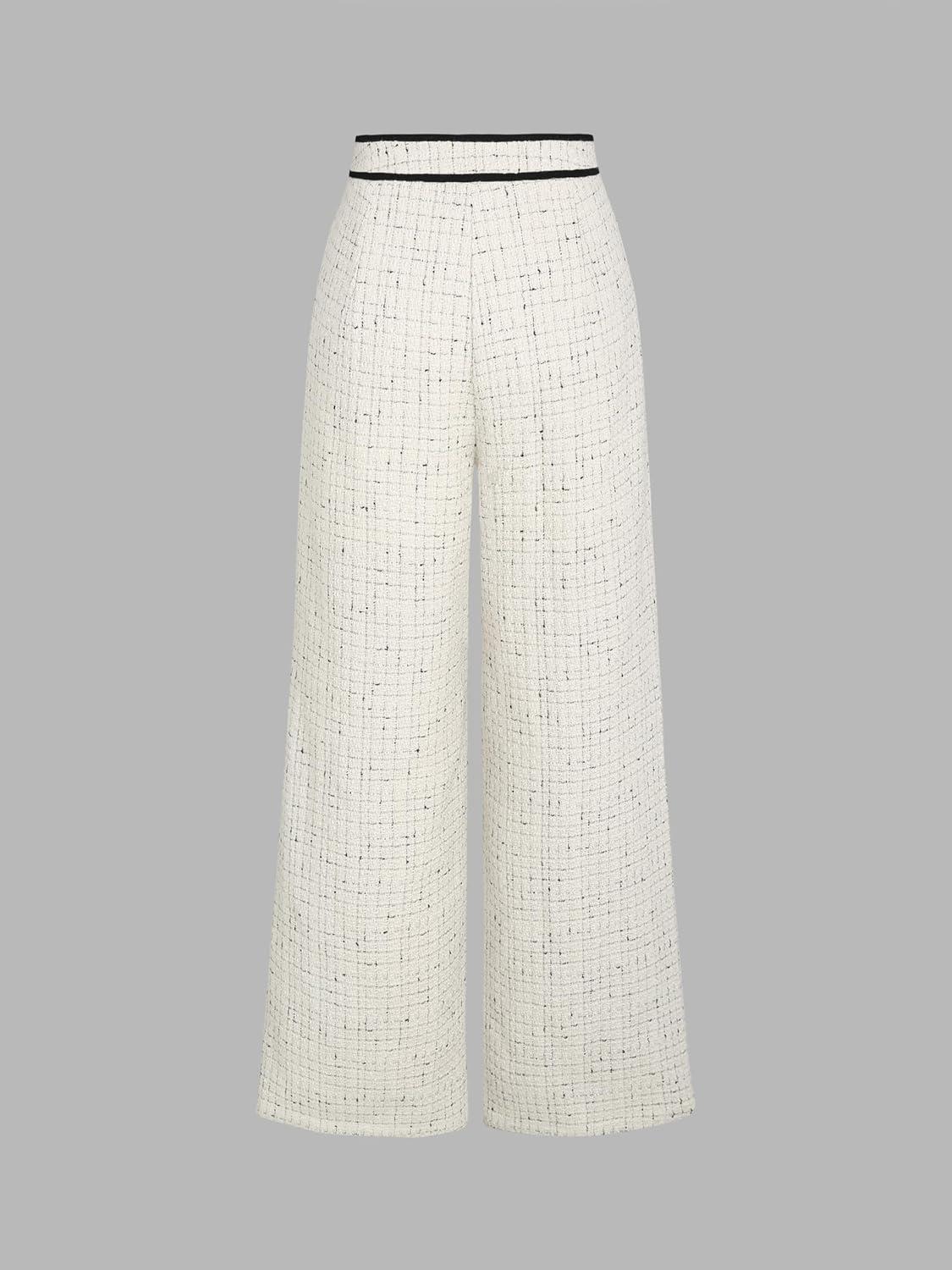 imageCIDER Tweed Middle Waist Contrasting Binding Straight Leg TrousersWhite