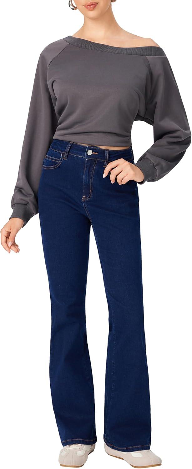 imageCIDER Women Stretchy Flare Leg Jeans Fashion Denim PantsDark Navy