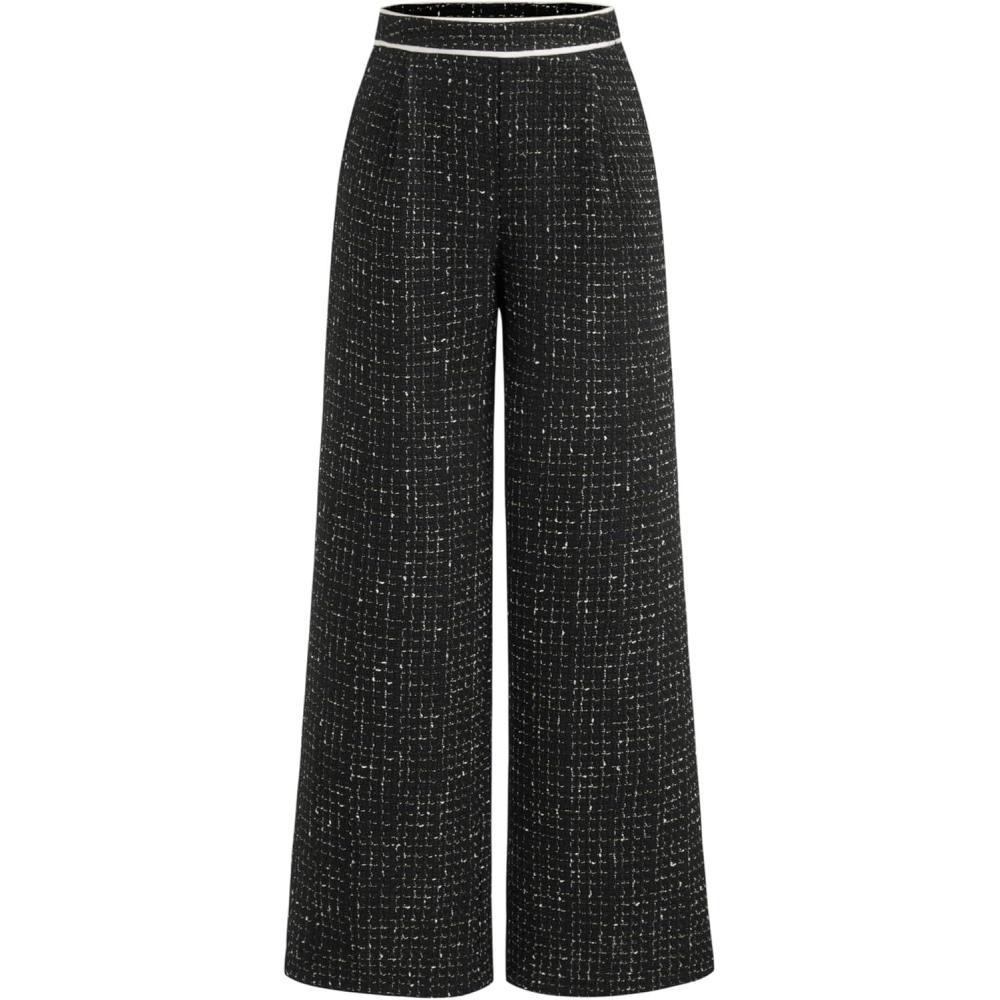 imageCIDER Tweed Middle Waist Contrasting Binding Straight Leg TrousersBlack