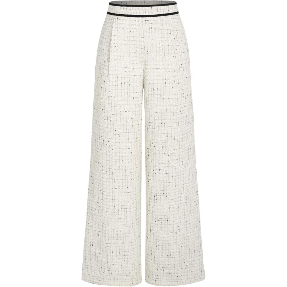 imageCIDER Tweed Middle Waist Contrasting Binding Straight Leg TrousersWhite
