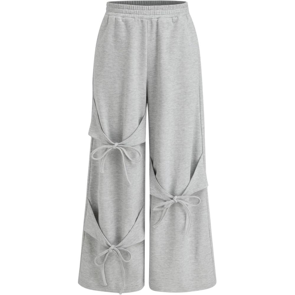 imageCIDER Wide Leg Sweatpants Women Bow Knot Y2K Baggy Casual Lounge PantsLight Grey