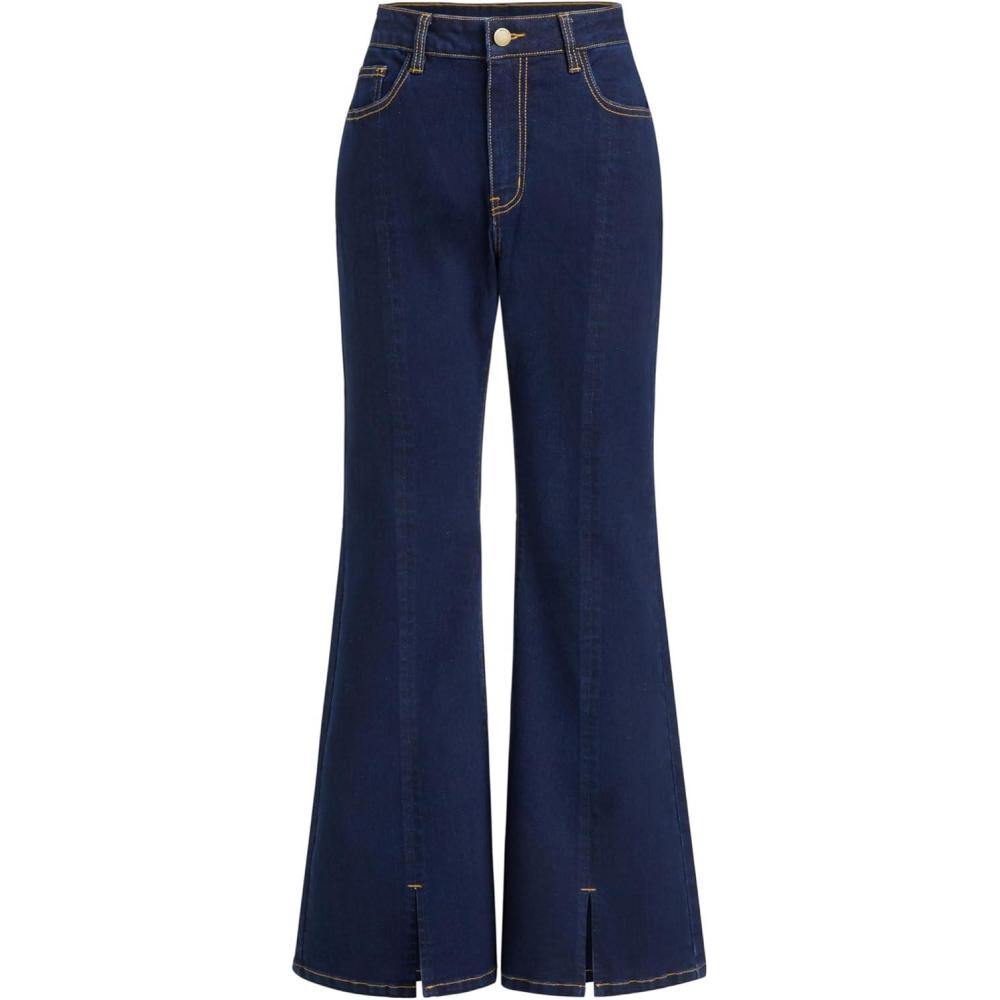 imageCIDER Women Flare Jeans High Waist Split Hem Denim Pants Vintage StyleDark Denim