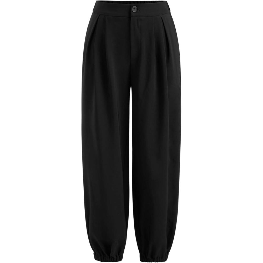 imageCIDER Womens Balloon Joggers Pants High Waist Botton Casual Stylish TrousersBlack