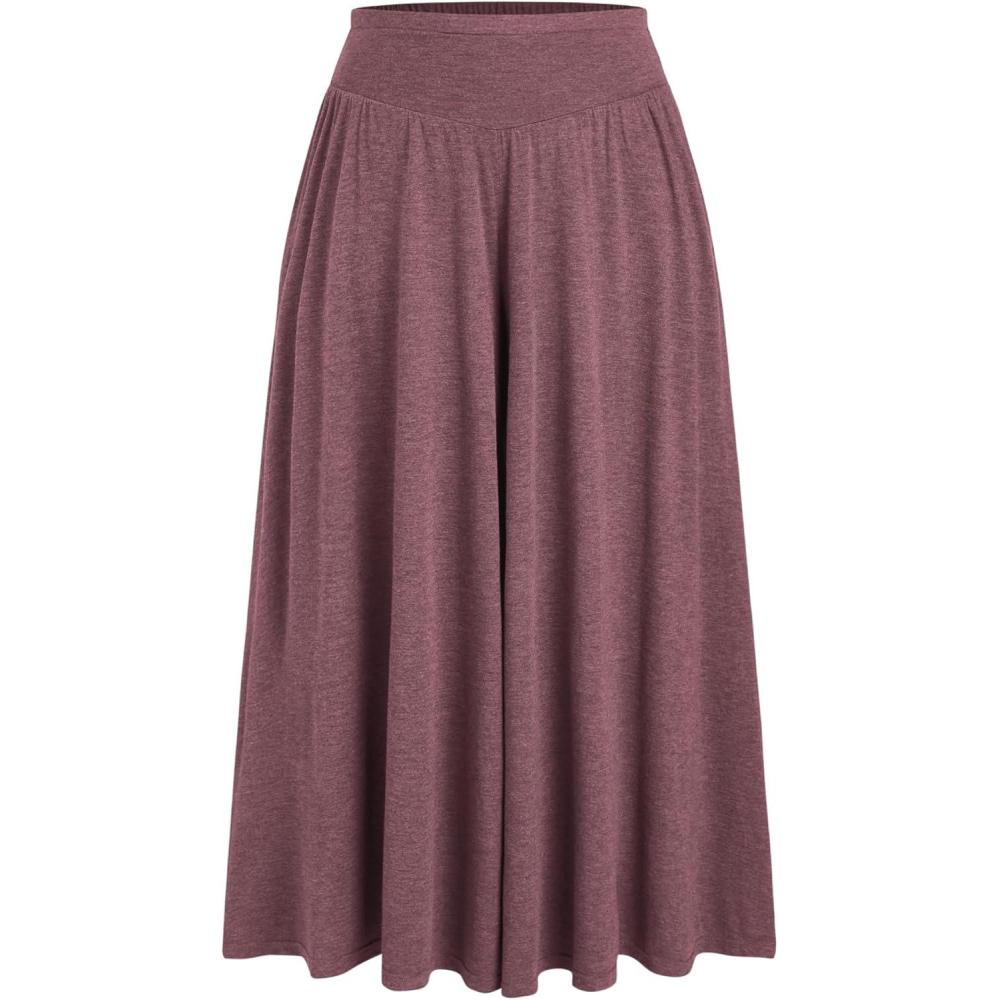 imageCIDER Womens Plus Size Wide Leg Pants Palazzo Flowy Loose Fit Casual Lounge Pants with PocketsWine