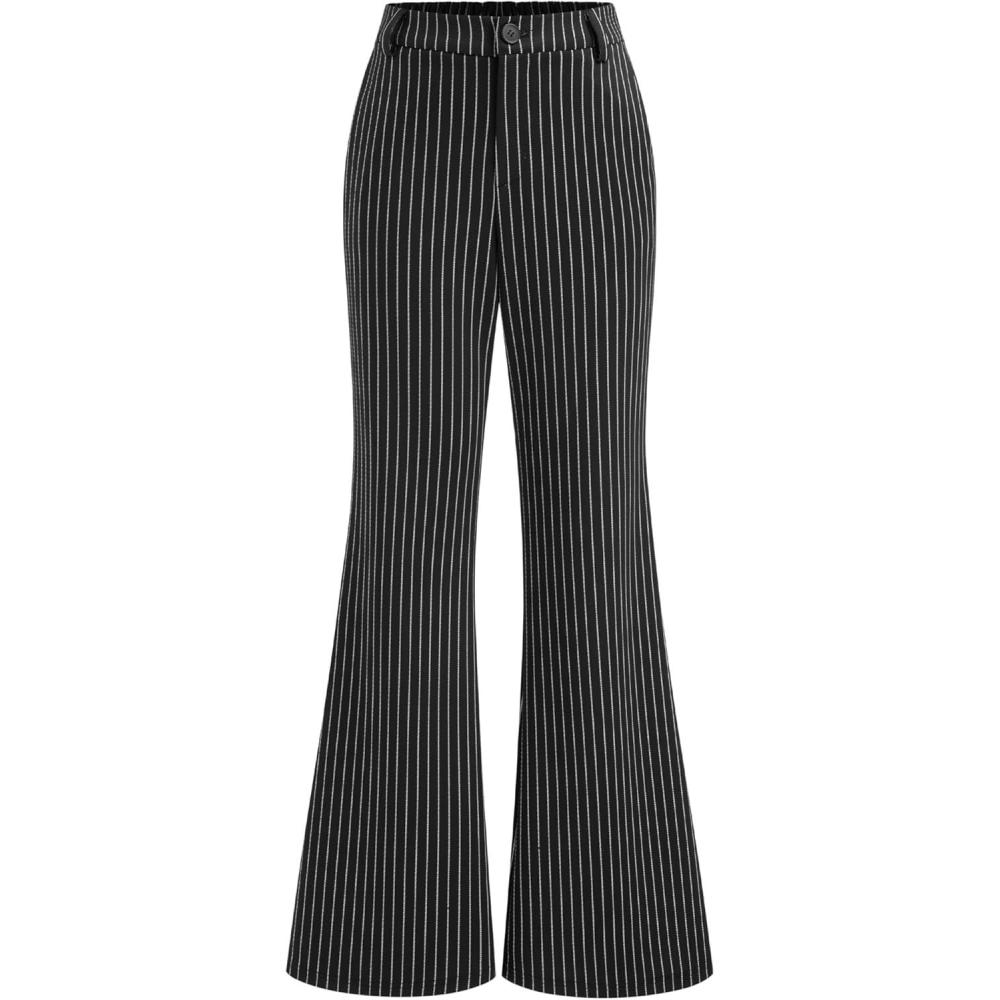 imageCIDER Womens Striped Bell Bottom Pants High Waist Flare TrousersBlack