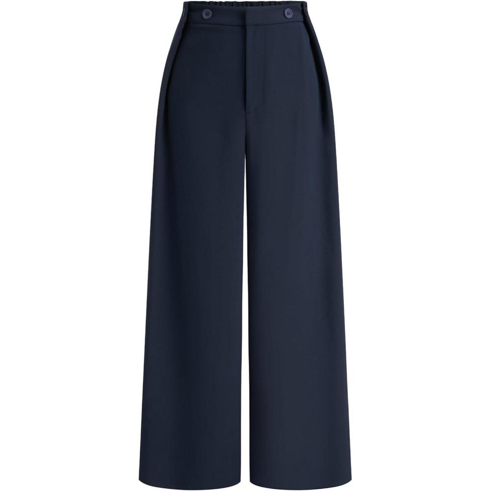 imageCIDER Womens Wide Leg Trousers Middle Waist Casual Stylish Button PantsDark Denim