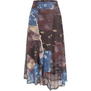 CIDER Skirts for Women Floral Mesh Maxi Asymmetrical Mid Waist Long Fall Skirts Western Concert Outfits(Wine & Dark Blue)