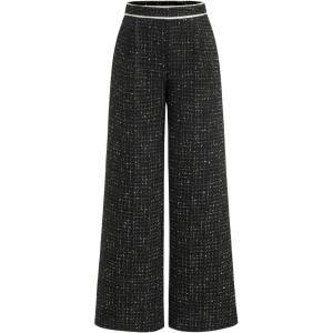 CIDER Tweed Middle Waist Contrasting Binding Straight Leg Trousers(Black)