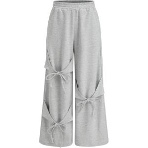CIDER Wide Leg Sweatpants Women Bow Knot Y2K Baggy Casual Lounge Pants(Light Grey)