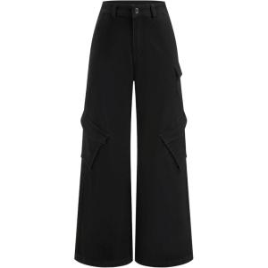 CIDER Womens Cargo Pants High Waisted Straight Leg Y2K Streetwear Denim Jeans(Black)