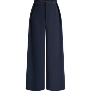 CIDER Women’s Wide Leg Trousers Middle Waist Casual Stylish Button Pants(Dark Denim)