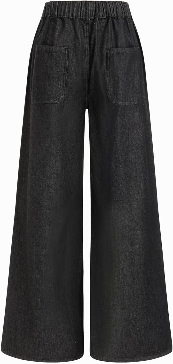 imageCIDER Drawstring Wide Leg Jeans for Women High Waisted Baggy Jeans Denim Pants with PocketsBlack