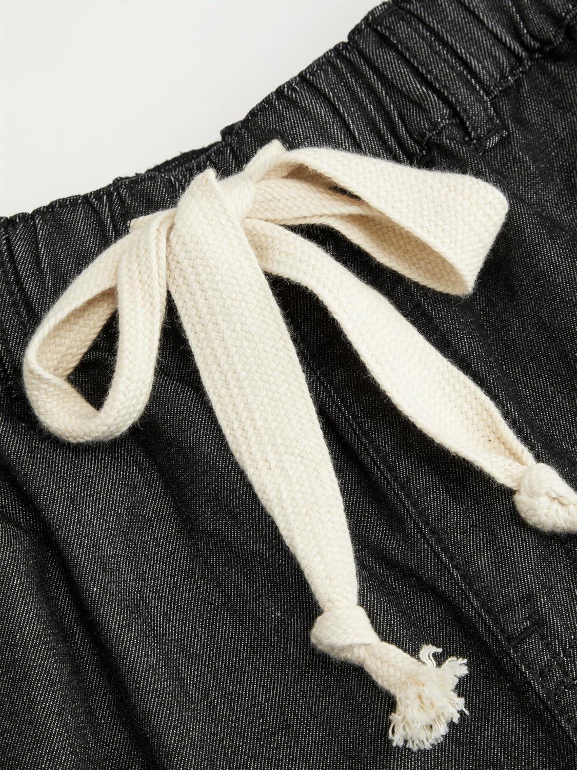 imageCIDER Drawstring Wide Leg Jeans for Women High Waisted Baggy Jeans Denim Pants with PocketsBlack