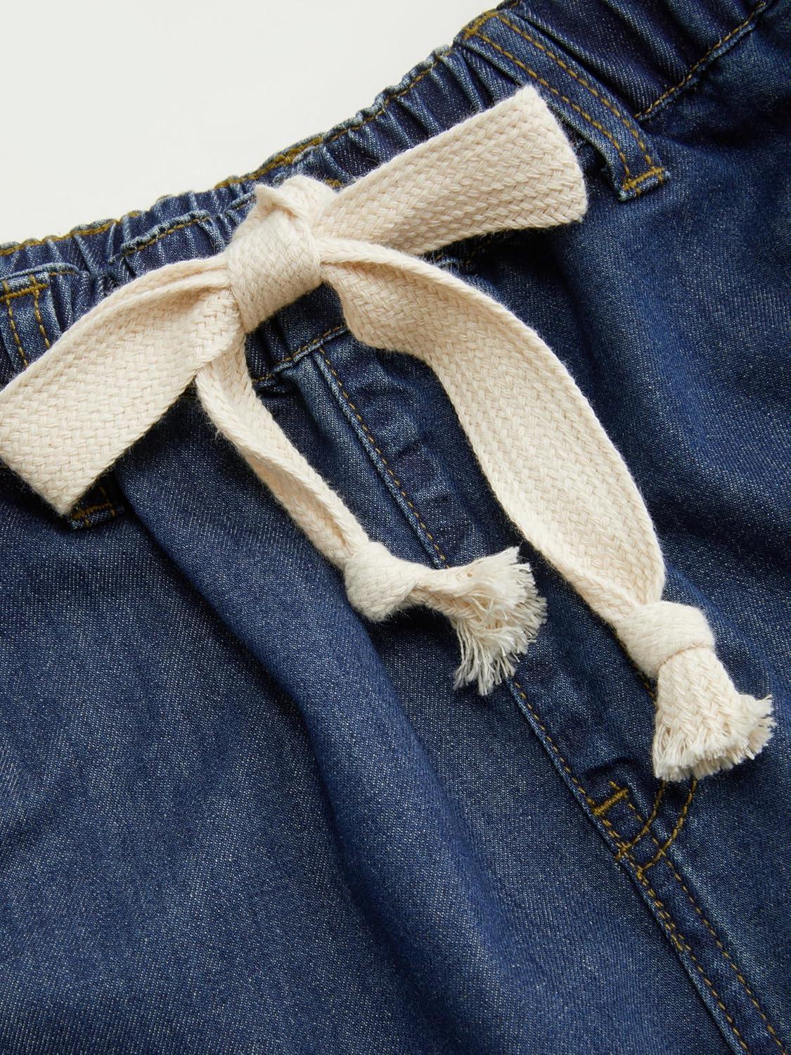 imageCIDER Drawstring Wide Leg Jeans for Women High Waisted Baggy Jeans Denim Pants with PocketsDark Navy Size Up