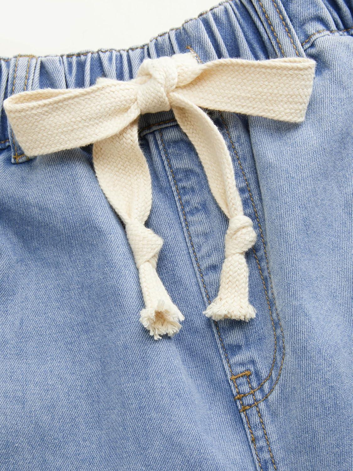 imageCIDER Drawstring Wide Leg Jeans for Women High Waisted Baggy Jeans Denim Pants with PocketsSky Blue Size Up