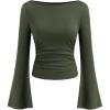 imageCIDER Boat Neck Solid Ruched Long Sleeve TeeOlive Green