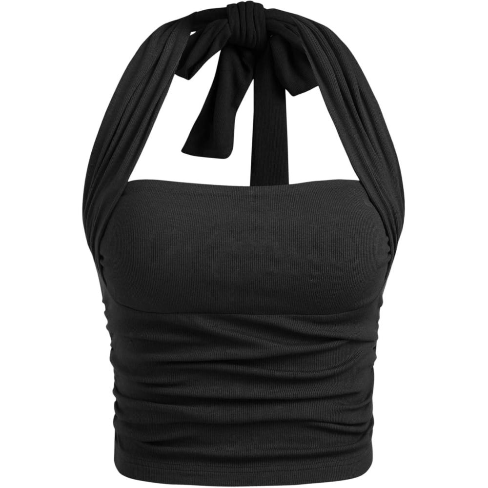 imageCIDER Halter Crop Tops for Women Sleeveless Going Out Tank Crop 2025 TrendyBlack