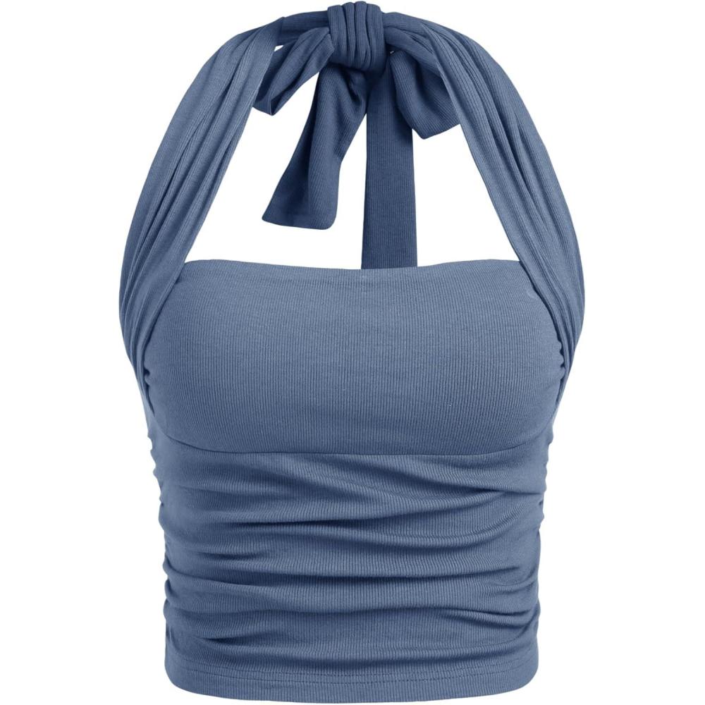 imageCIDER Halter Crop Tops for Women Sleeveless Going Out Tank Crop 2025 TrendyBlue
