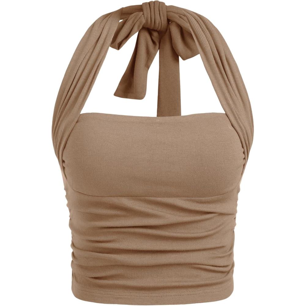 imageCIDER Halter Crop Tops for Women Sleeveless Going Out Tank Crop 2025 TrendyKhaki