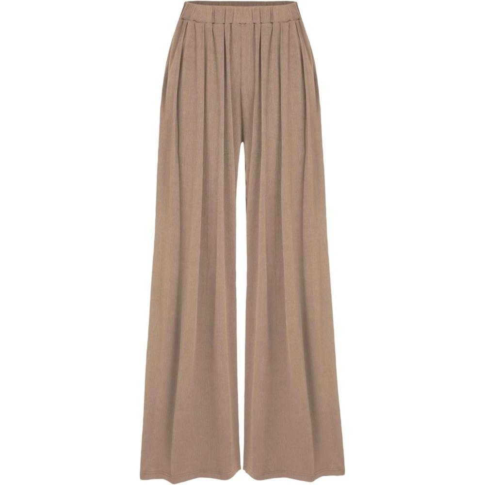 imageCIDER Palazzo Pants for Women Wide Leg Flowy Pants with Pockets Elastic Mid Waist Summer Beach Vacation Outfits LightweightCoffee