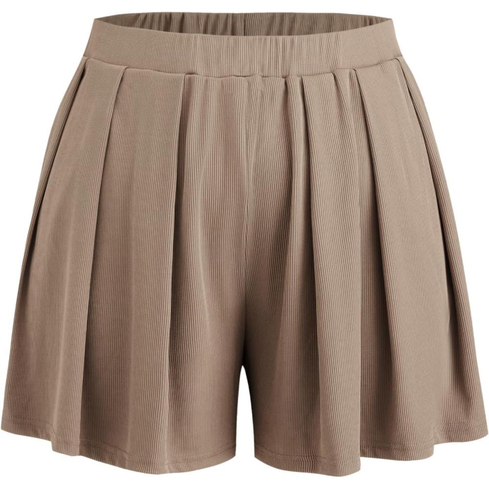 imageCIDER Plus Size Women Shorts Elastic Waist Wide Leg Flowy Shorts Lounge Summer Vacation Boho Casual OutfitsCoffee